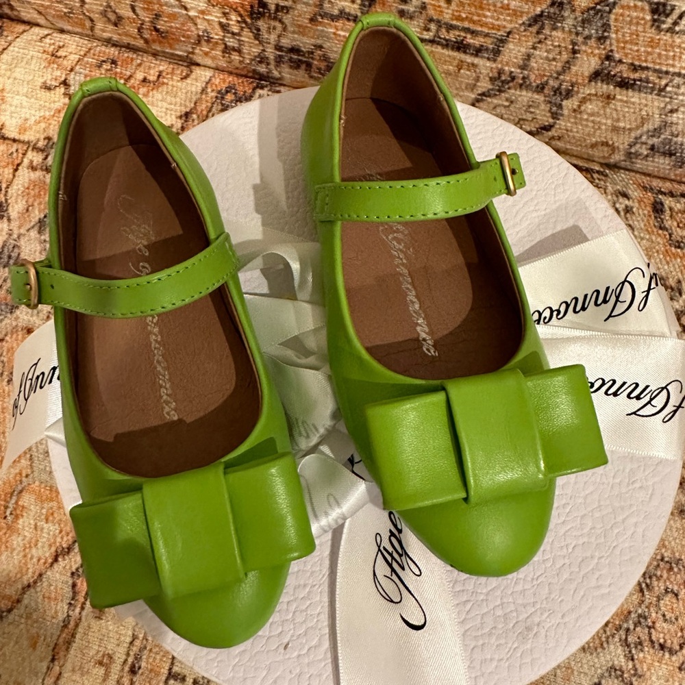 Green leather shoes made in London